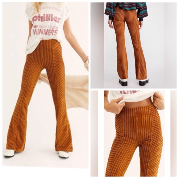 Free People Pants - Free people flare pull up velvet pants women’s